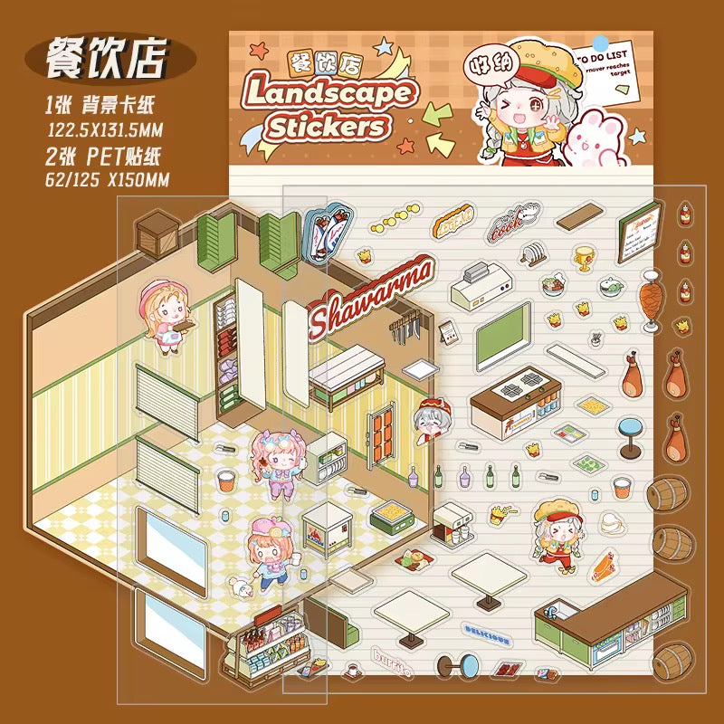 Mini Shop Room Stickers – 3D DIY Kit for Crafts & Journals