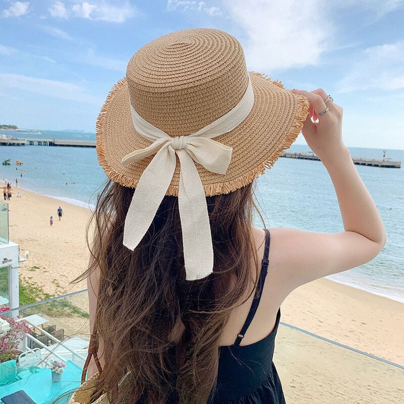 Women’s Straw Sun Hat with Bow – Wide Brim Summer Beach Hat, UV Protection