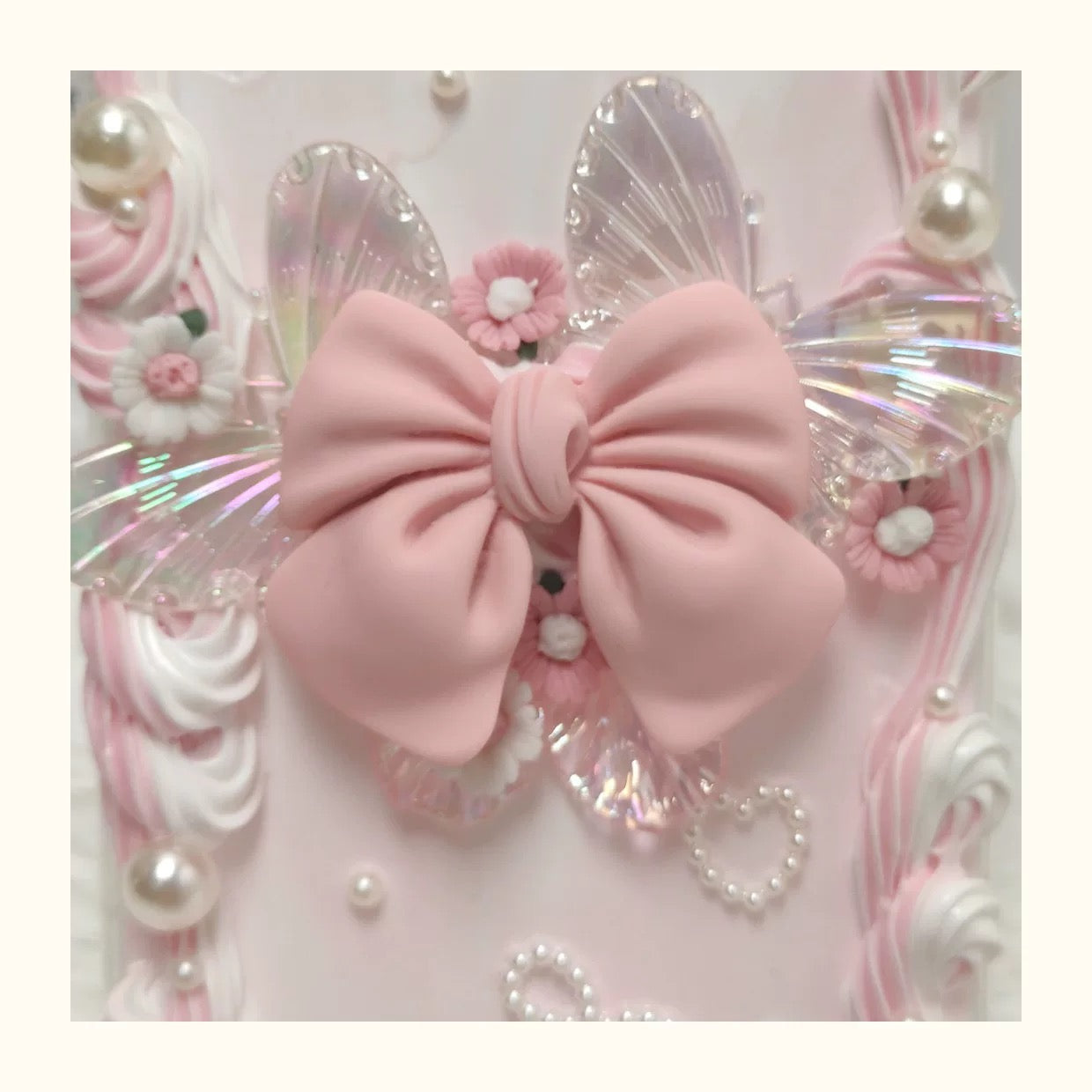Handmade Butterfly Bow Phone Case – Dreamy Pastel Pink