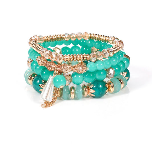 Elegant Crystal Beaded Bracelet Stack – Multi-Layer Fashion Jewelry