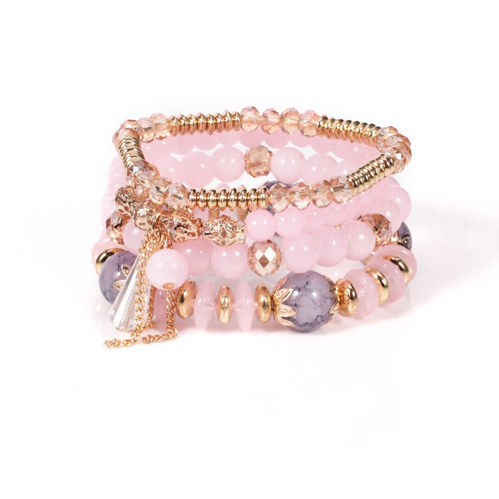 Elegant Crystal Beaded Bracelet Stack – Multi-Layer Fashion Jewelry
