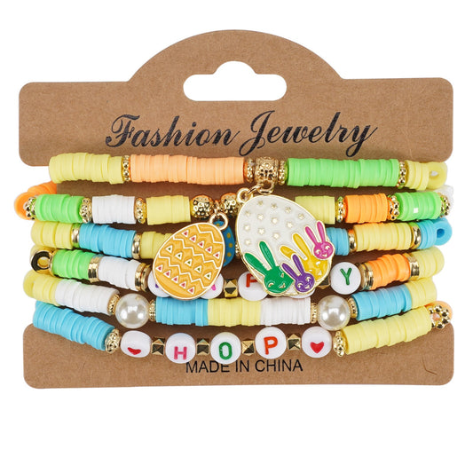 Easter Beaded Bracelet Stack – Colorful Holiday Jewelry with Bunny & Egg Charms