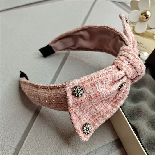 Tweed Bow Floral Embellished Headband V Boutique Studio