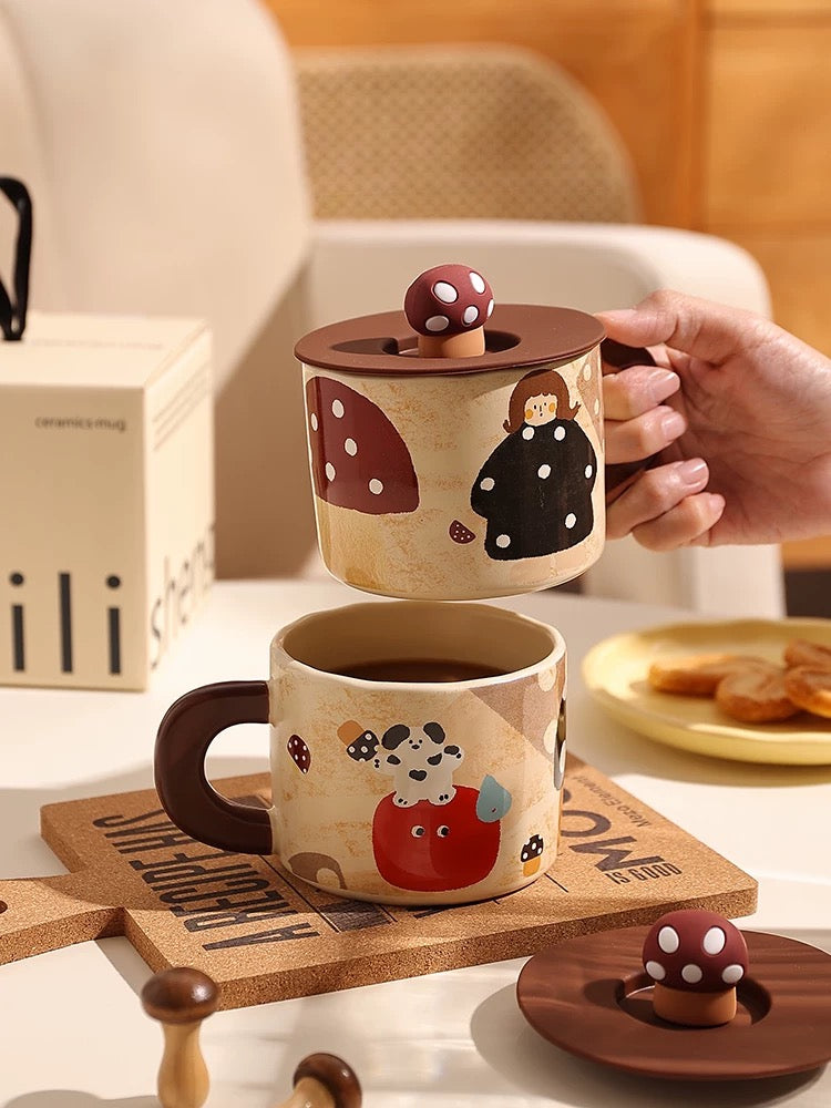 Retro Mushroom Girl Ceramic Mug