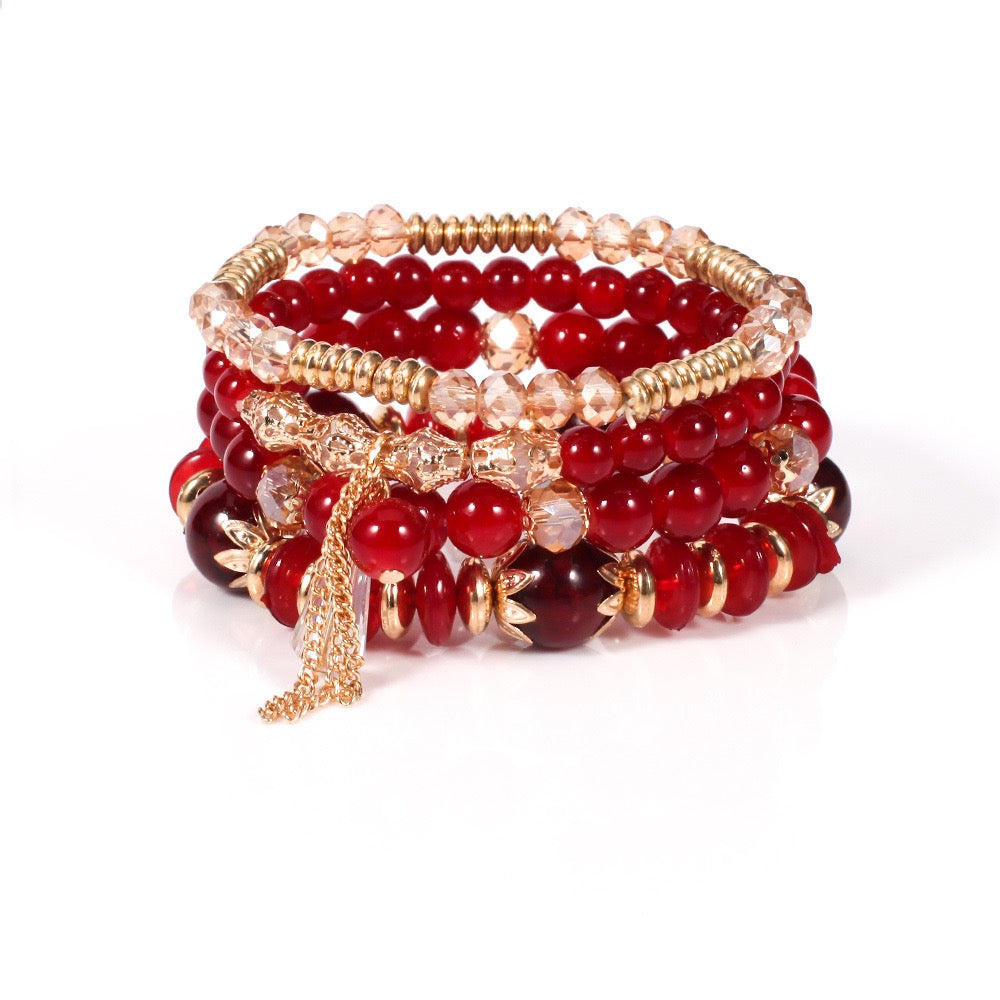 Elegant Crystal Beaded Bracelet Stack – Multi-Layer Fashion Jewelry