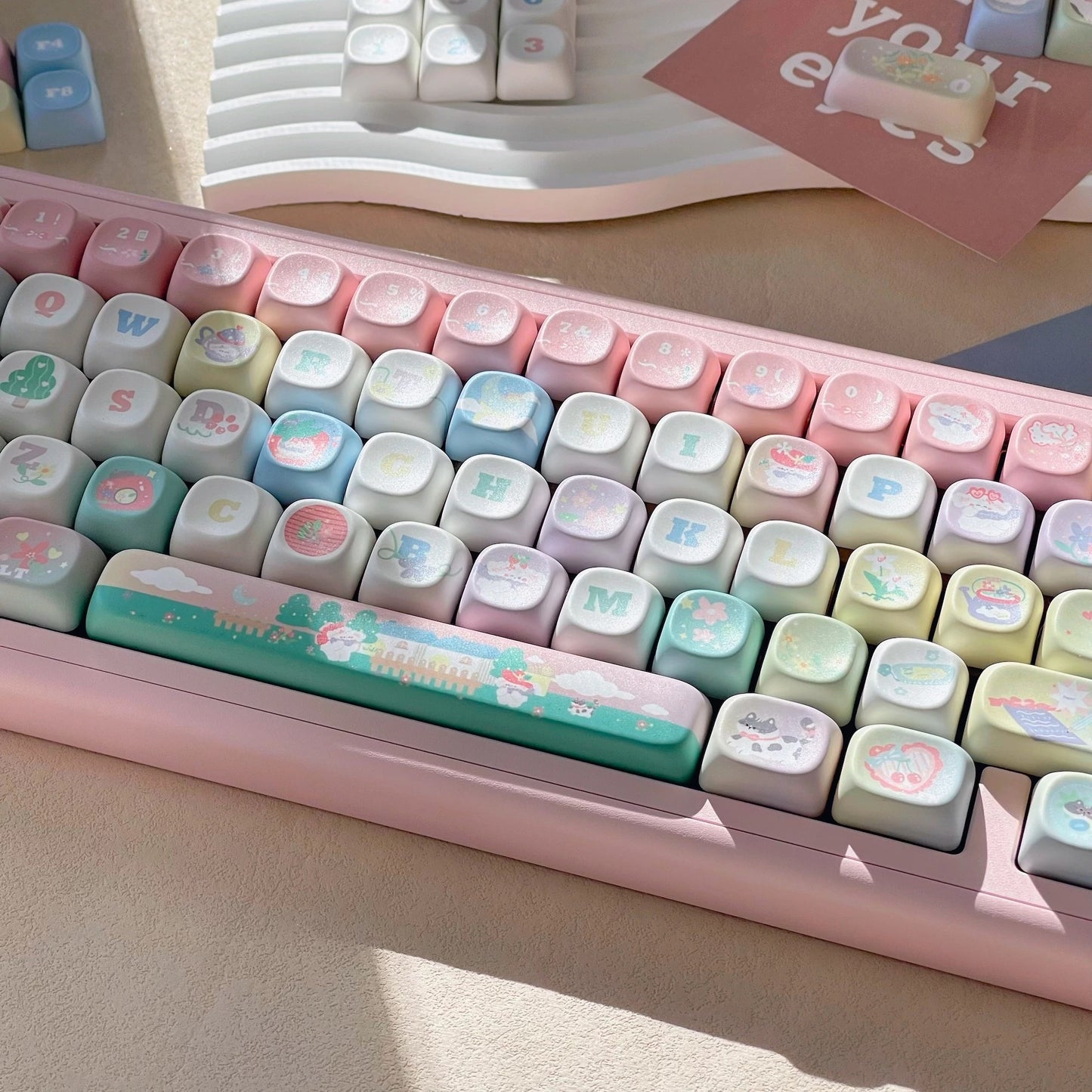 Dreamy Bunny Keycaps – XOA Profile PBT Set for Mechanical Keyboards