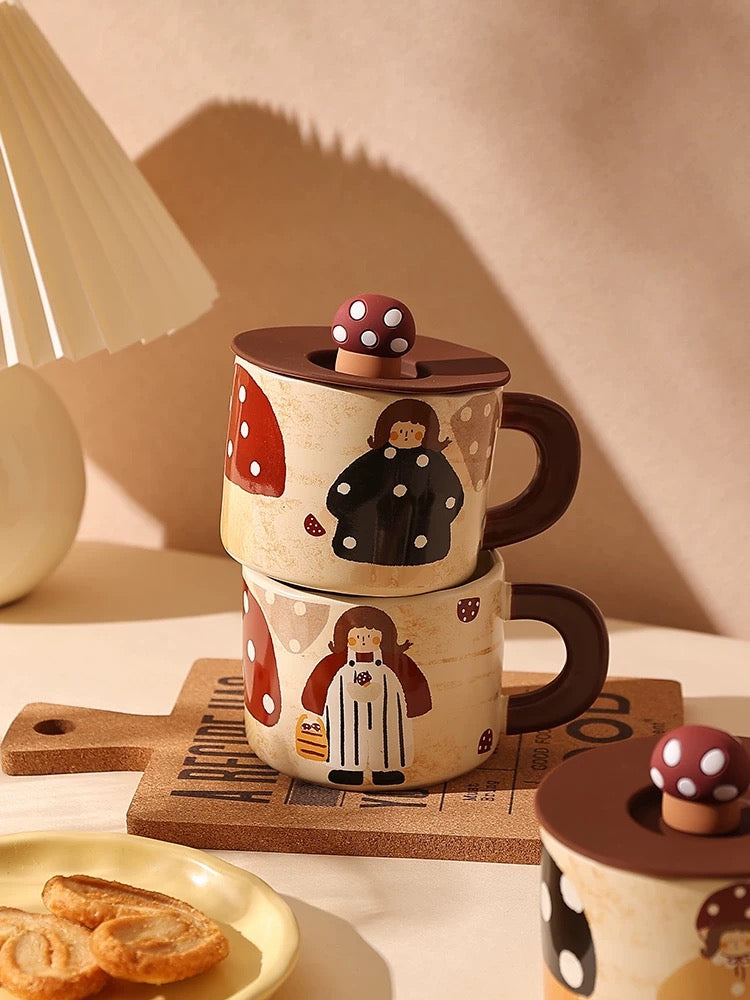 Retro Mushroom Girl Ceramic Mug
