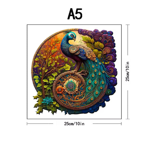 Peacock Wooden Puzzle - Unique Animal-Shaped Jigsaw, Fun Gift for Puzzle Lovers V Boutique Studio