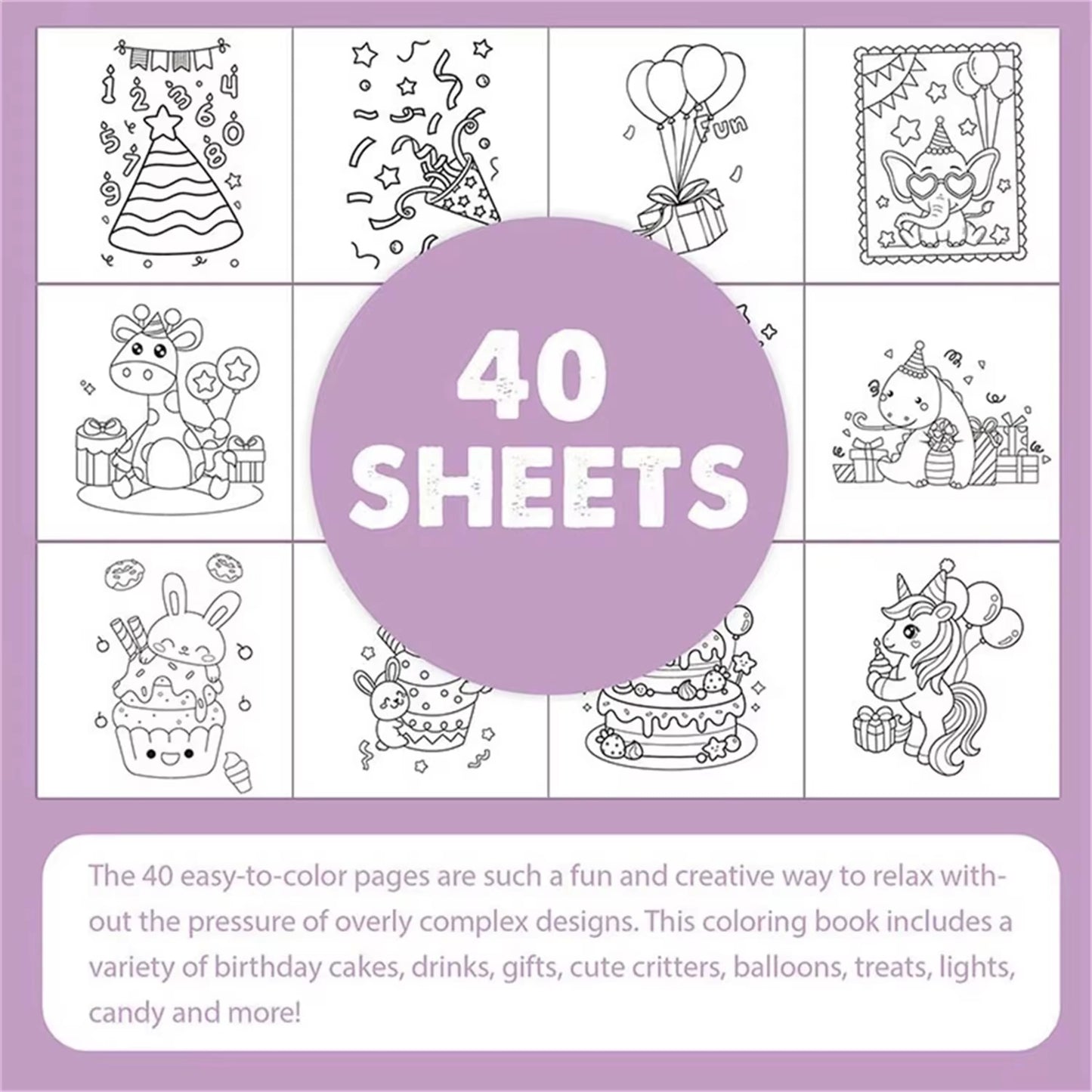 Happy Birthday Coloring Book – Fun & Easy Celebration-Themed Illustrations