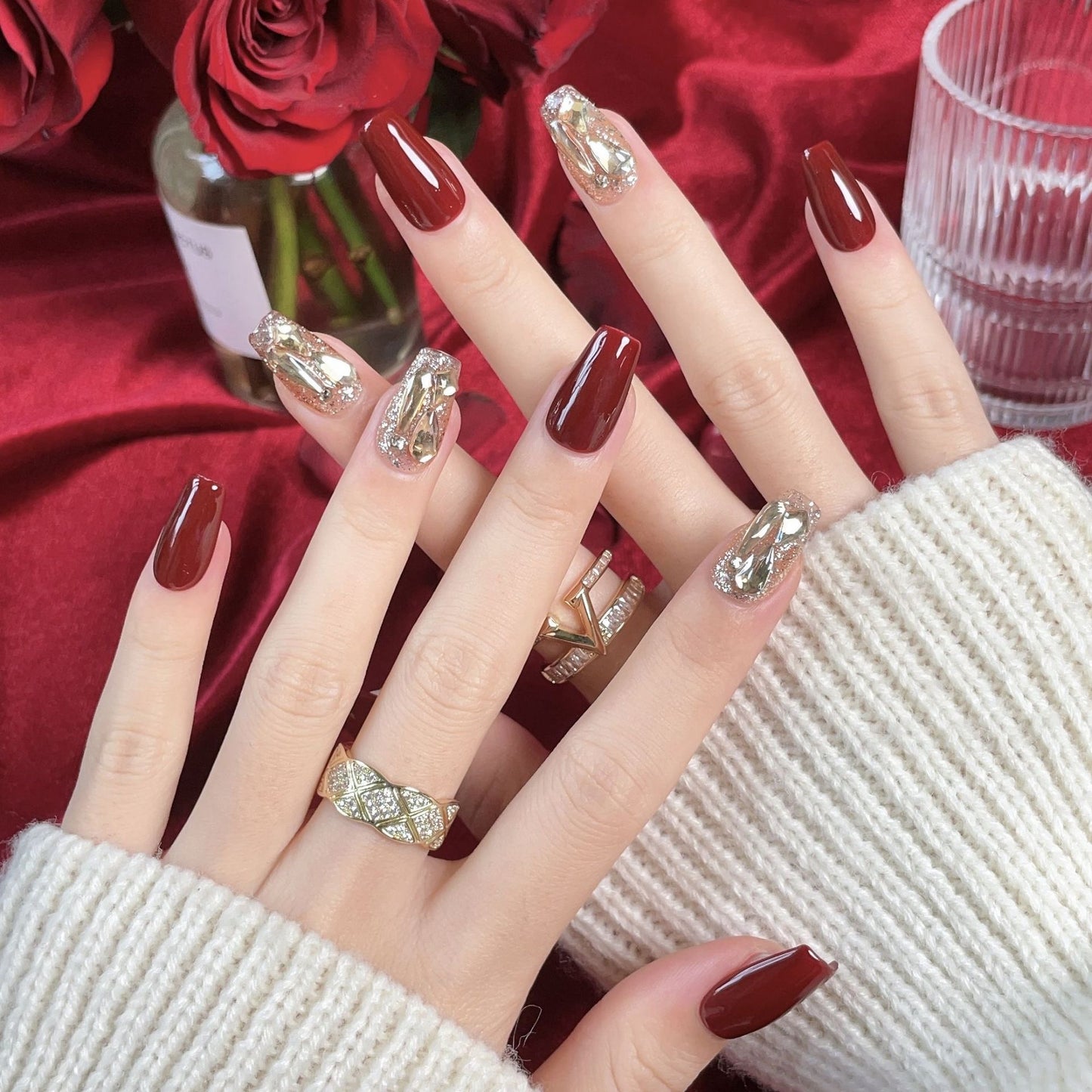 Deep Crimson Sparkle Press-on Nails