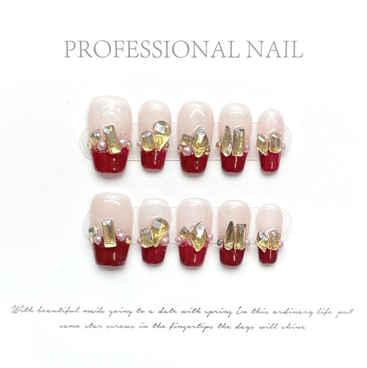 Golden Crystal Kiss Press-on Nails