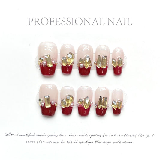 Golden Crystal Kiss Press-on Nails V Boutique Studio