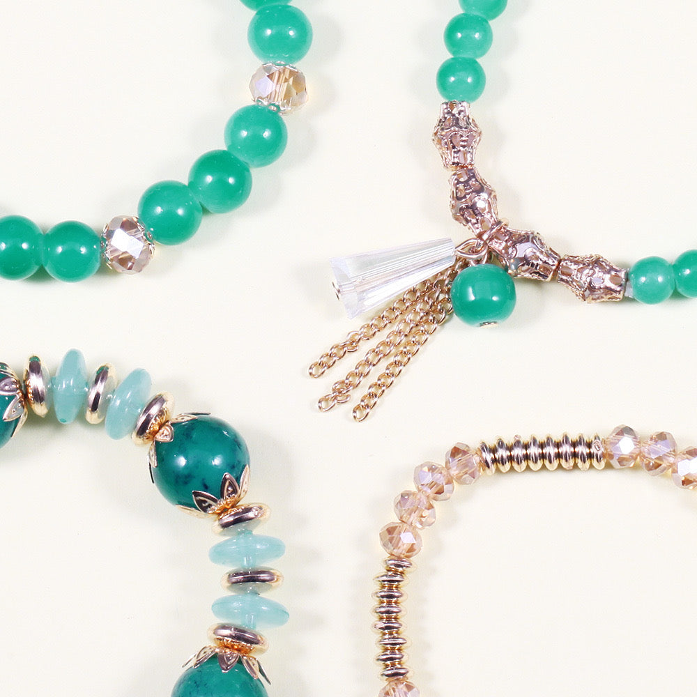 Elegant Crystal Beaded Bracelet Stack – Multi-Layer Fashion Jewelry
