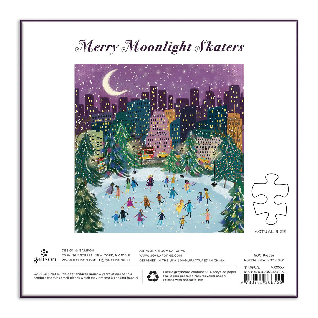 Merry Moonlight Skaters 500 Piece Foil Jigsaw Puzzle Galison