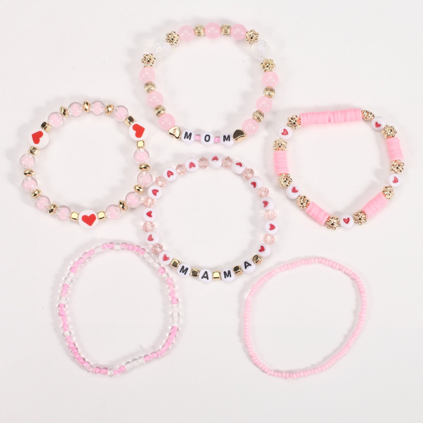 Mother’s Day Bracelet Stack – Pink & Gold Beaded Jewelry for Mom