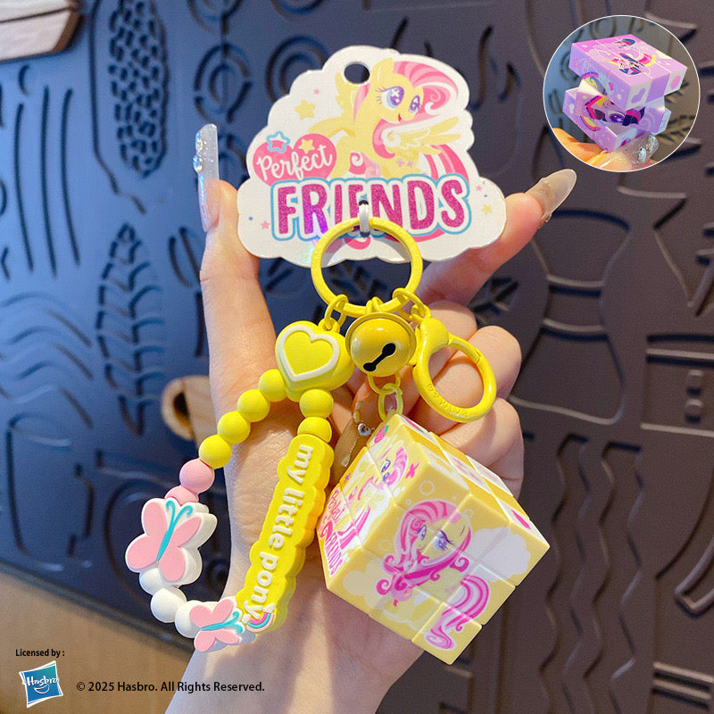 My Little Pony Keychain with Bracelet and Puzzle Cube | Cute Cartoon Bag Charm