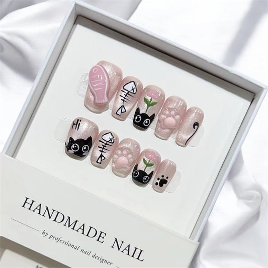 Sweet and Spooky Kitty Press-on Nails V Boutique Studio