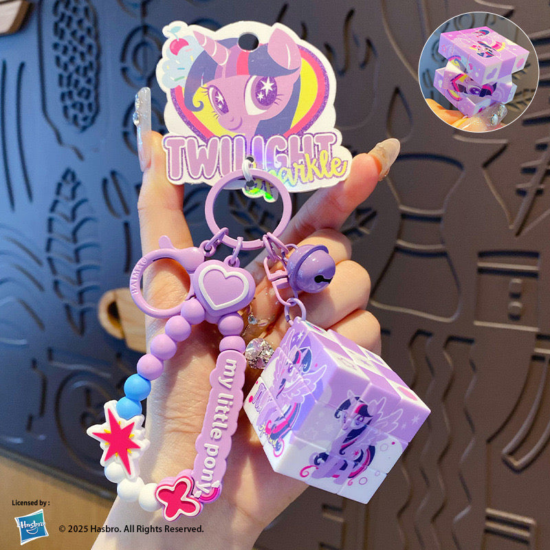 My Little Pony Keychain with Bracelet and Puzzle Cube | Cute Cartoon Bag Charm