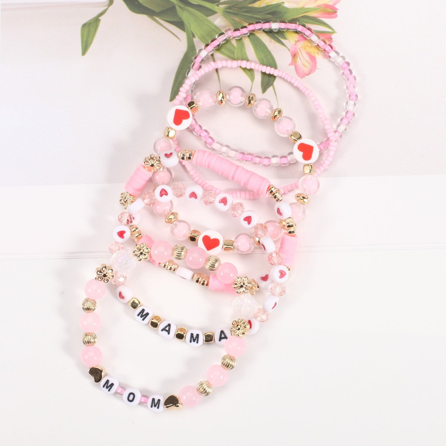 Mother’s Day Bracelet Stack – Pink & Gold Beaded Jewelry for Mom