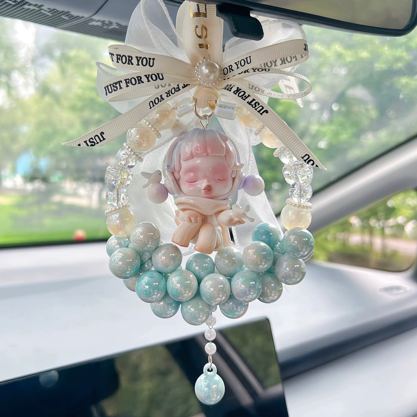 Handmade Skullpanda-Inspired Car Pendant for Rearview Mirror