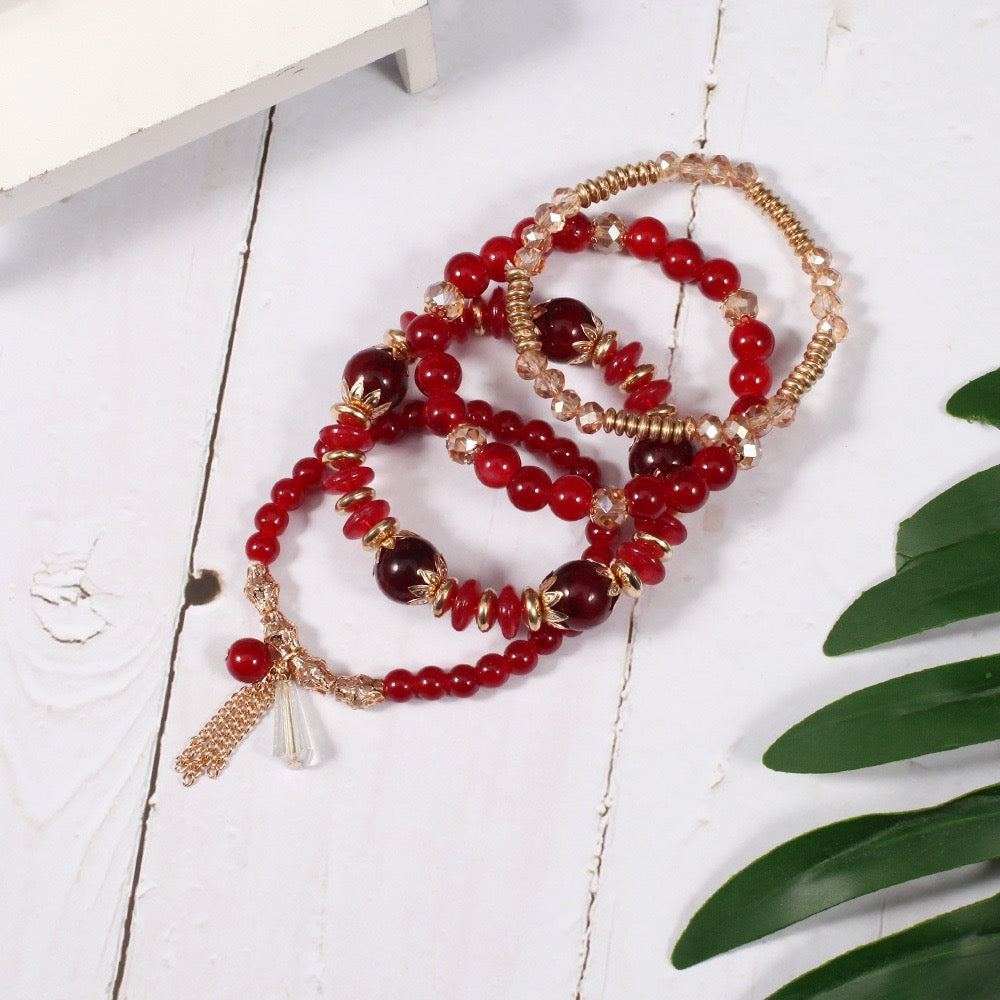 Elegant Crystal Beaded Bracelet Stack – Multi-Layer Fashion Jewelry