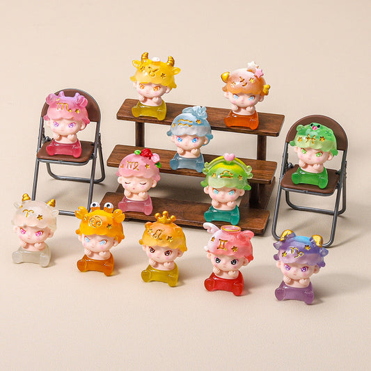 Zodiac Glow Resin Figurines – Cute Mini Desk Ornaments V Boutique Studio