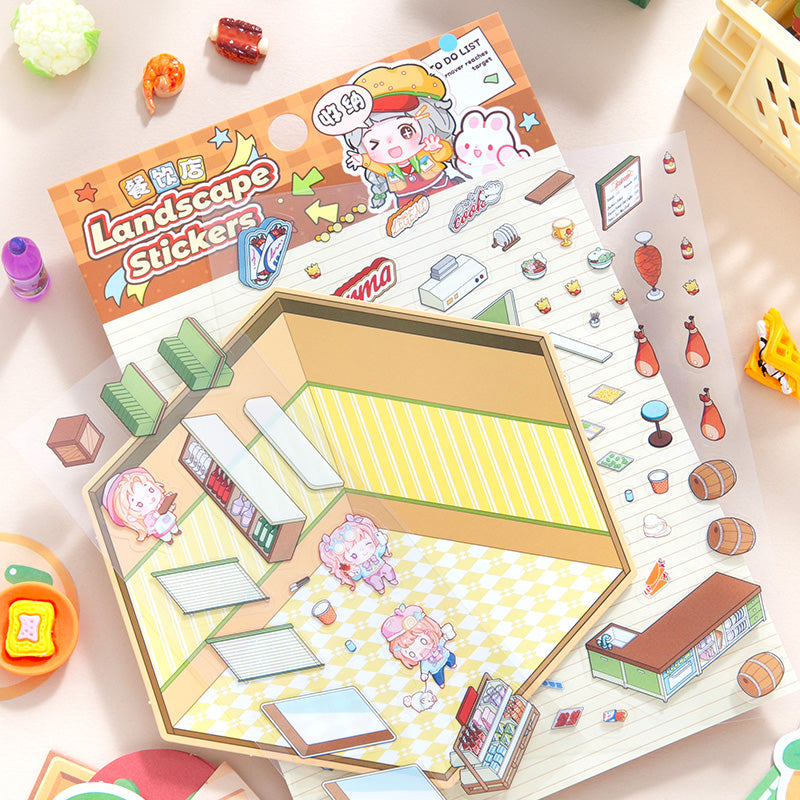 Mini Shop Room Stickers – 3D DIY Kit for Crafts & Journals