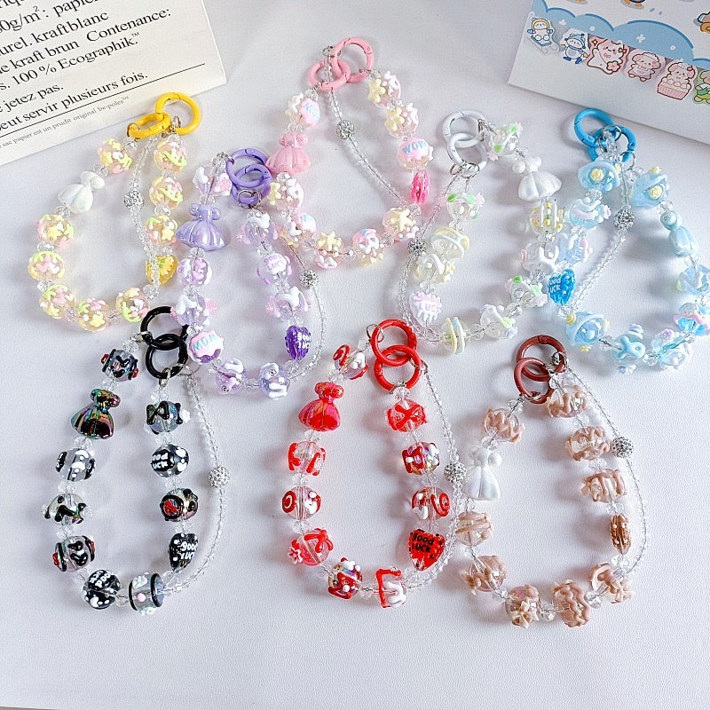 Colorful Beaded Phone Lanyard โ Kawaii Charm Wrist Strap