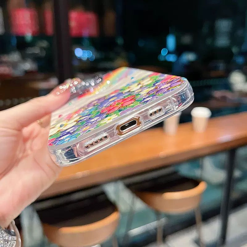 Rainbow Garden Phone Case – Glitter Floral Design