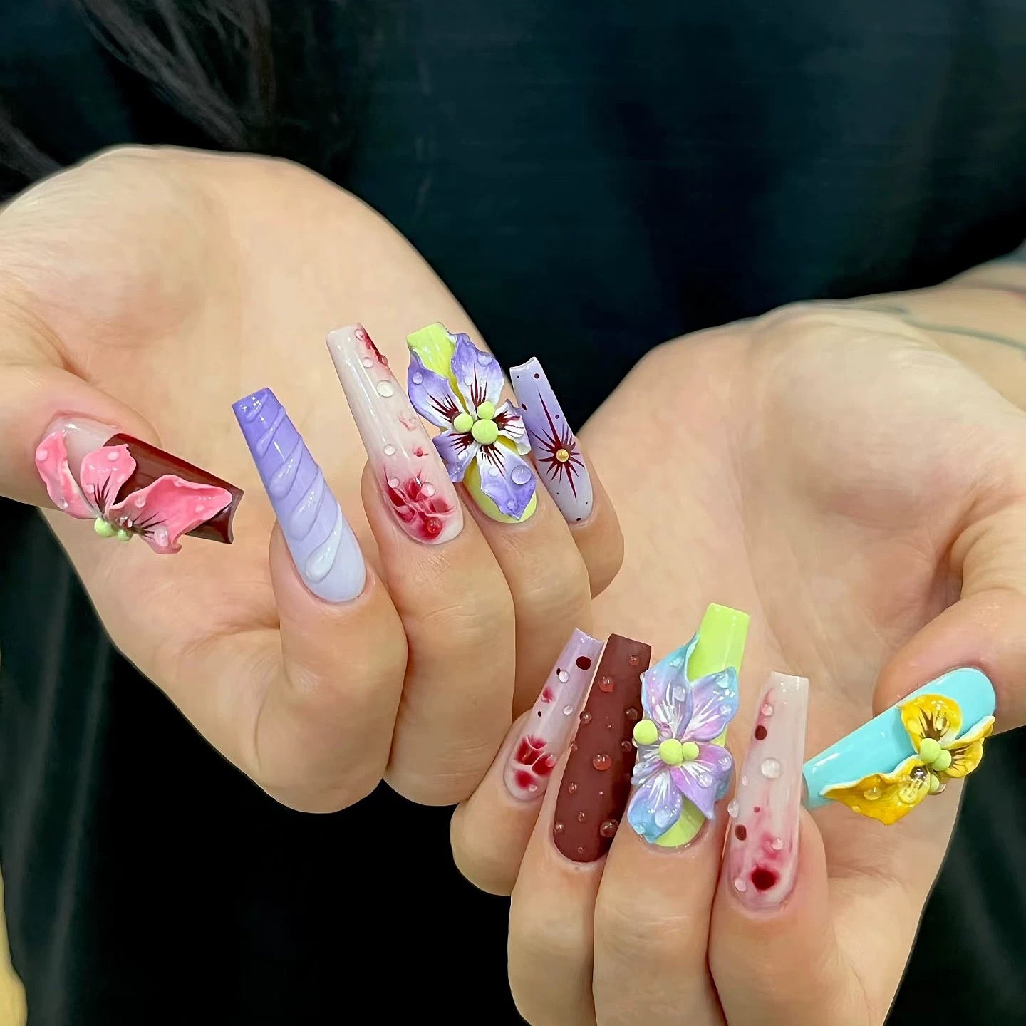 Luxury Handmade 3D Iridescent Flora Press-On Nails