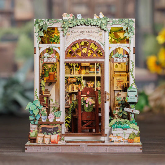 Green Life Bookshop – DIY Wooden Miniature Book Nook Kit CuteBee