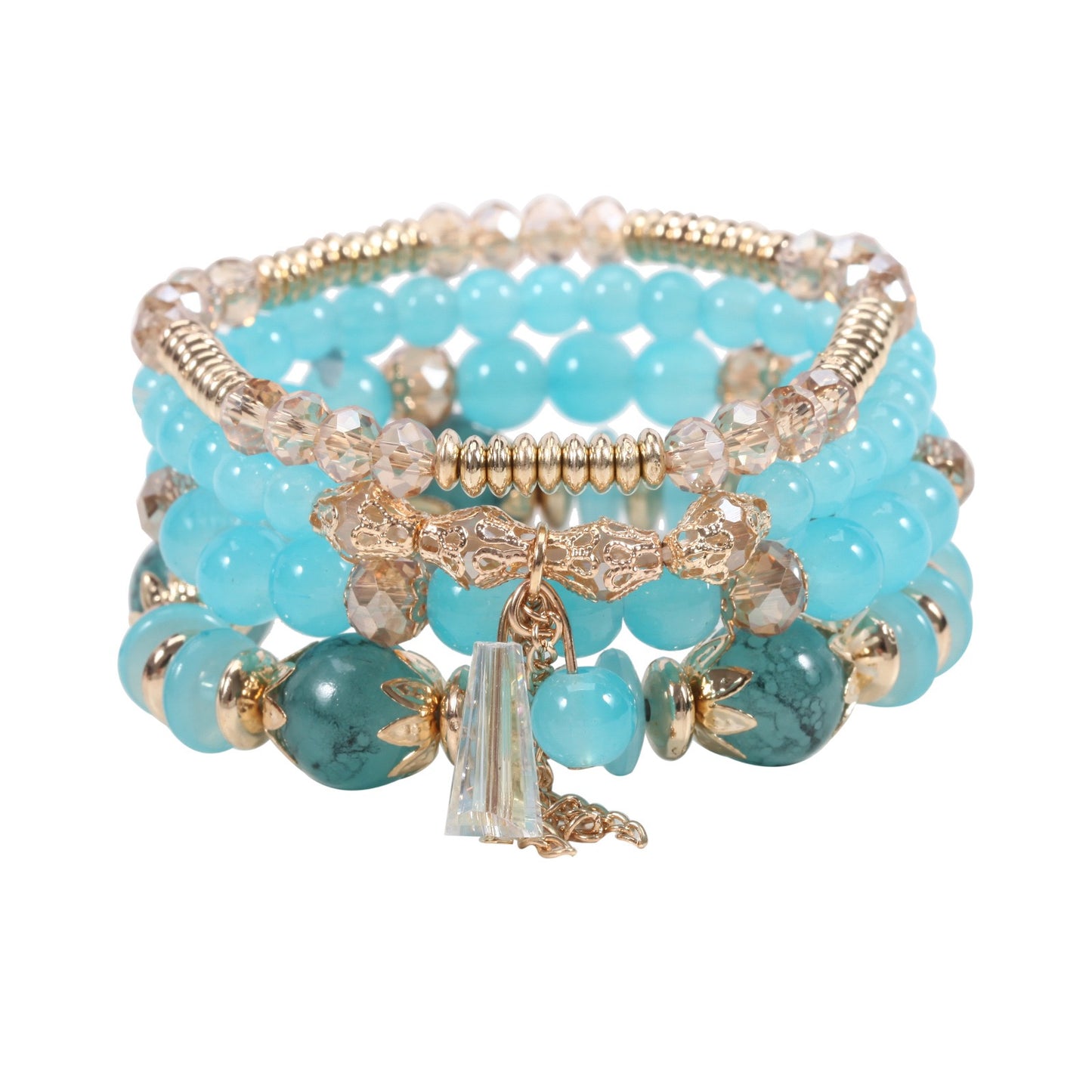 Elegant Crystal Beaded Bracelet Stack – Multi-Layer Fashion Jewelry