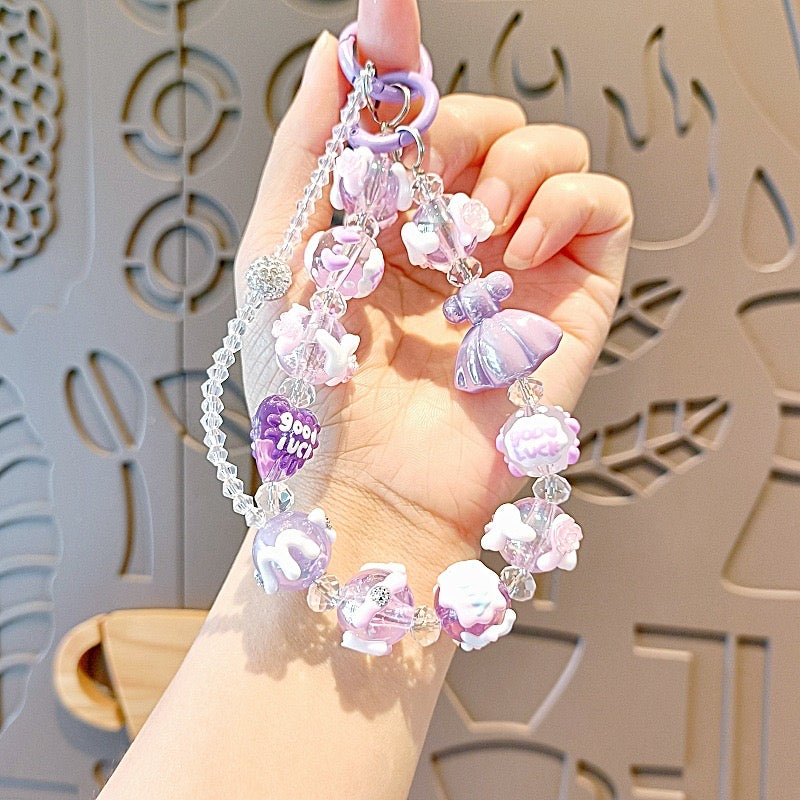 Colorful Beaded Phone Lanyard โ Kawaii Charm Wrist Strap