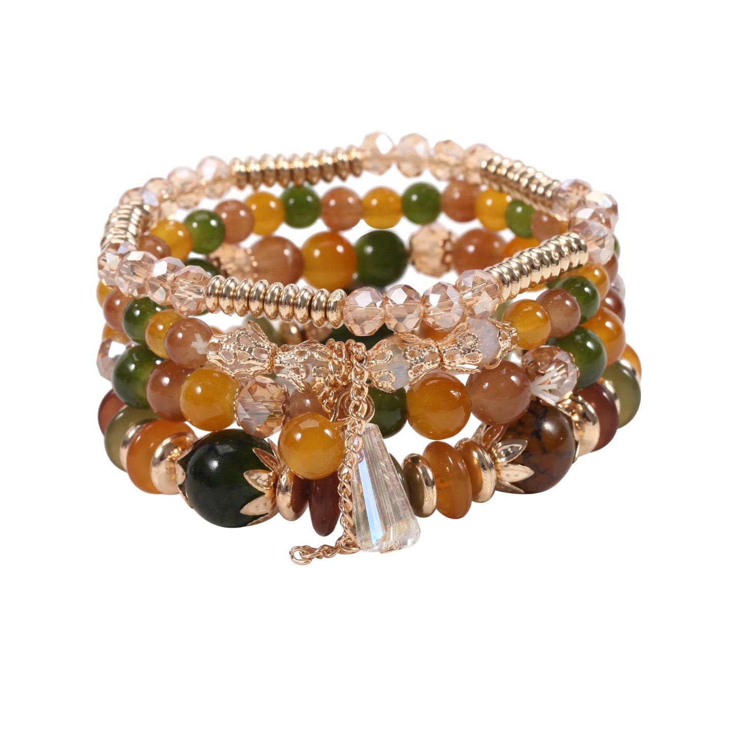 Elegant Crystal Beaded Bracelet Stack – Multi-Layer Fashion Jewelry