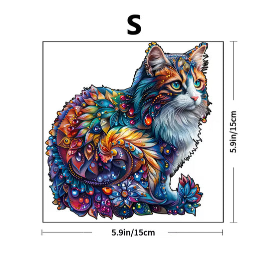Wooden Cat Puzzle – Unique Animal Jigsaw, Challenging Gift for Puzzle Lovers V Boutique Studio