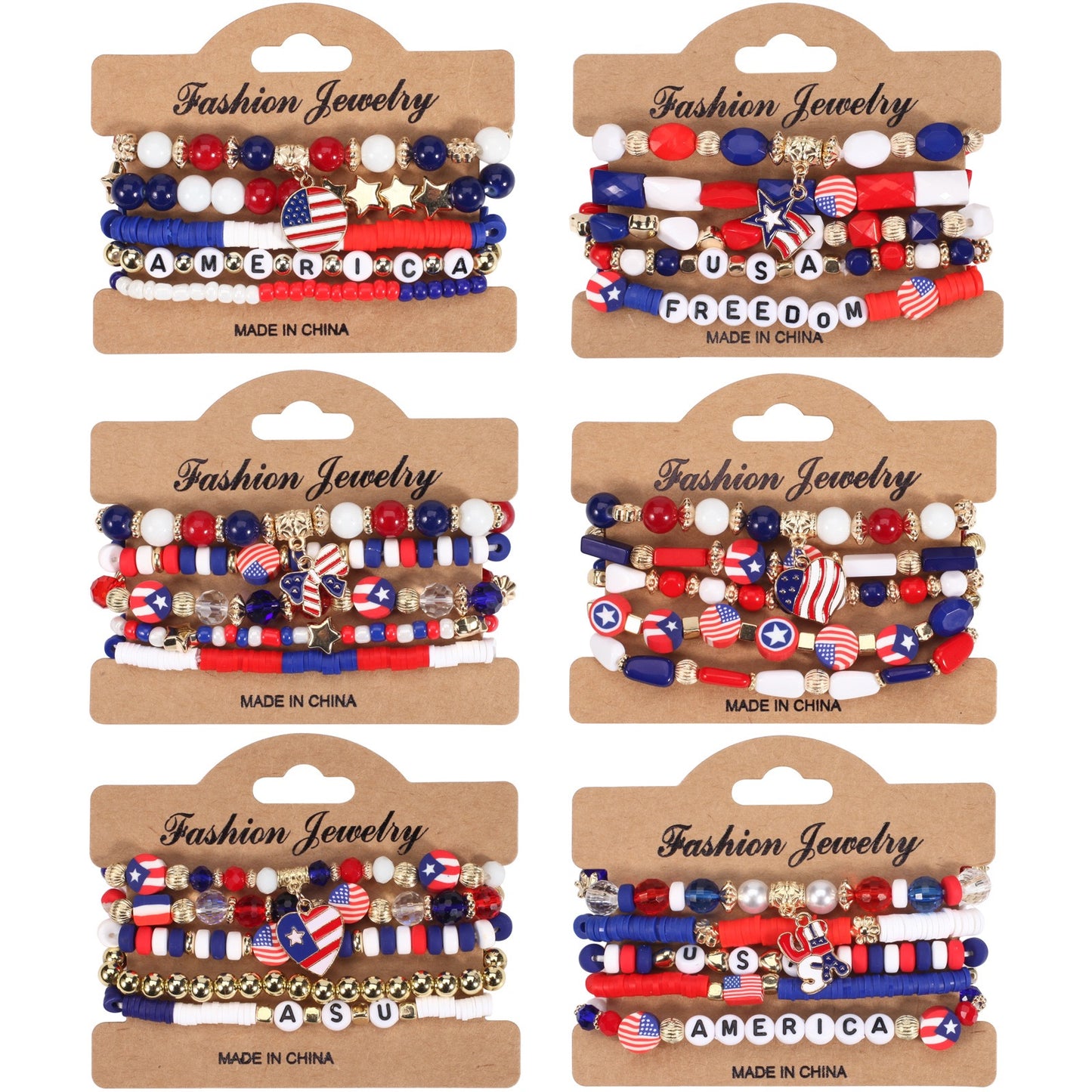 Patriotic Beaded Bracelet Stack – USA Red, White & Blue Jewelry