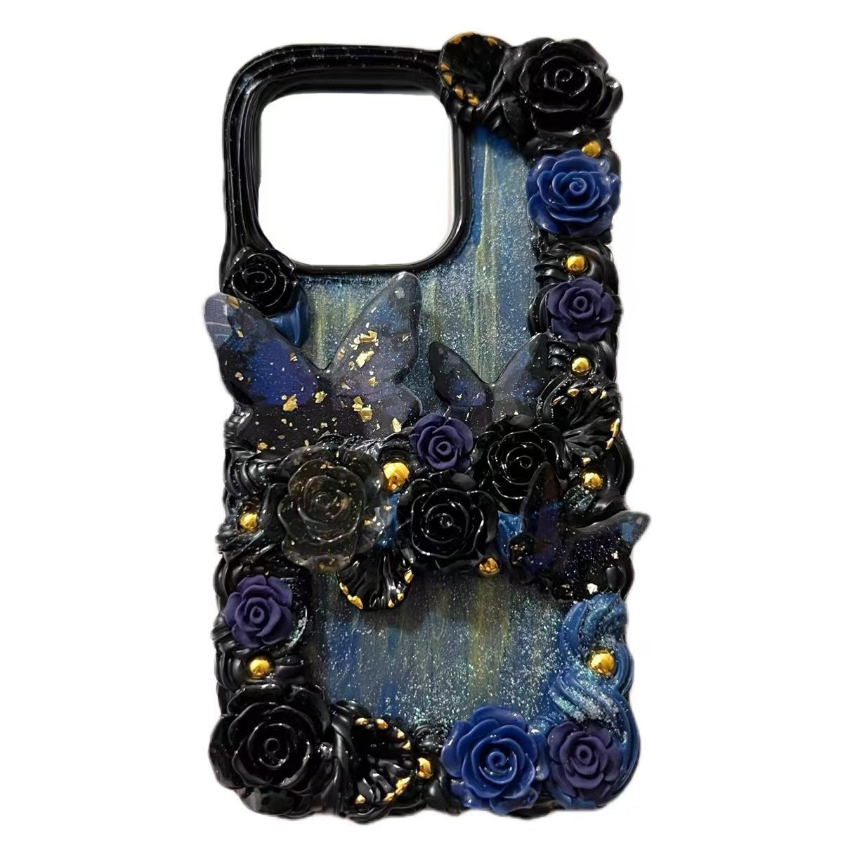 Handmade Luxury Cream Glue Sea Blue Butterfly Rose Phone Case