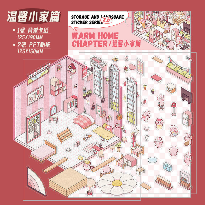 Mini World 3D Scene Stickers – DIY Room Kit for Journals & Crafts