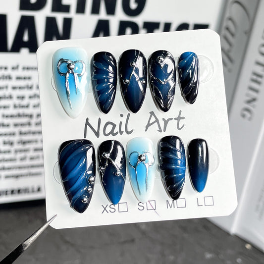 Dark Blue Beauty Press-on Nails V Boutique Studio