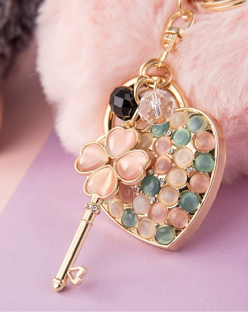 Elegant Heart-shaped Plush Keychains