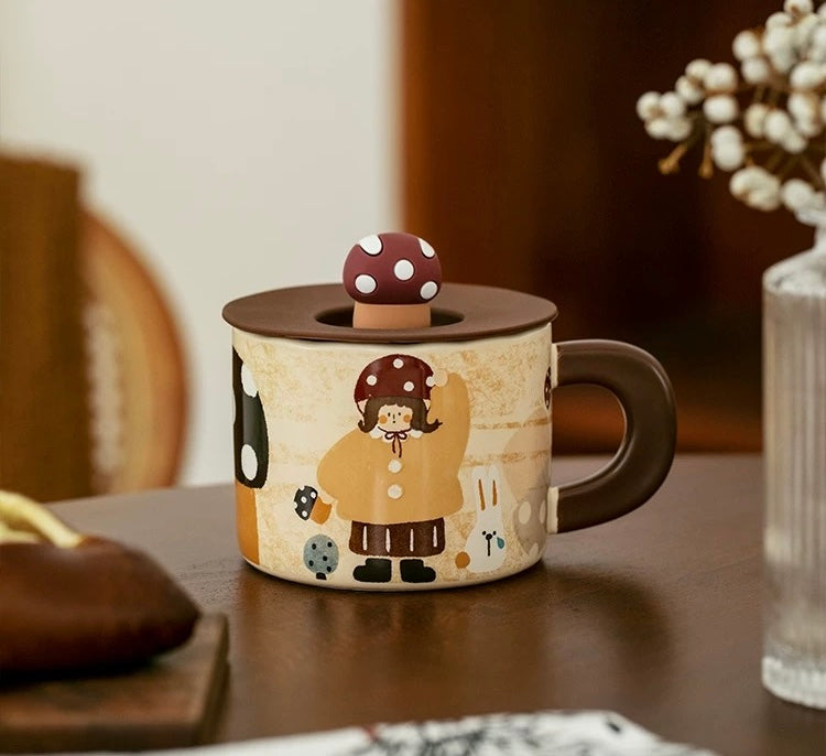 Retro Mushroom Girl Ceramic Mug