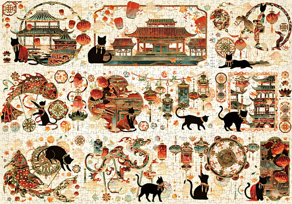 Botop Fusion Tang Dynasty Black Cat 1000 Piece Jigsaw Puzzle