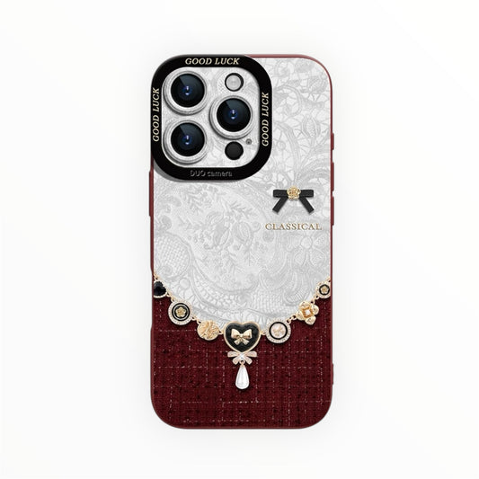 Elegant Lace Pearl Tweed Phone Case – Vintage French Style