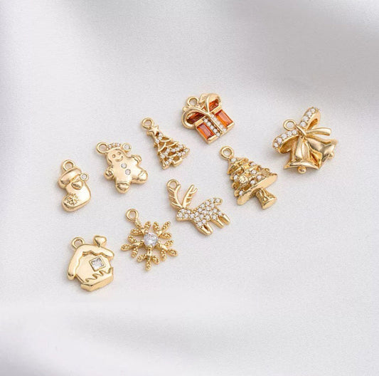 Elegant 14K Gold Christmas Enamel Charms for DIY Jewelry Making V Boutique Studio