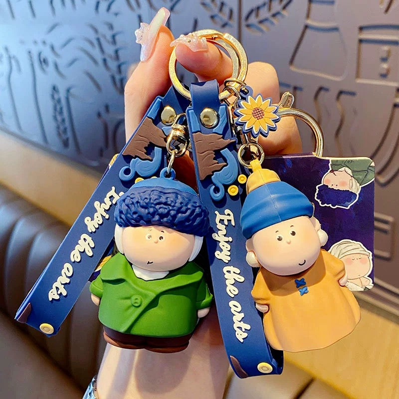 Cartoon Artist Keychain – Cute Accessories Inspired by Famous Paintings