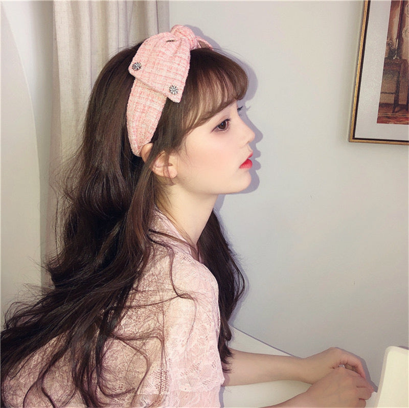 Tweed Bow Floral Embellished Headband V Boutique Studio