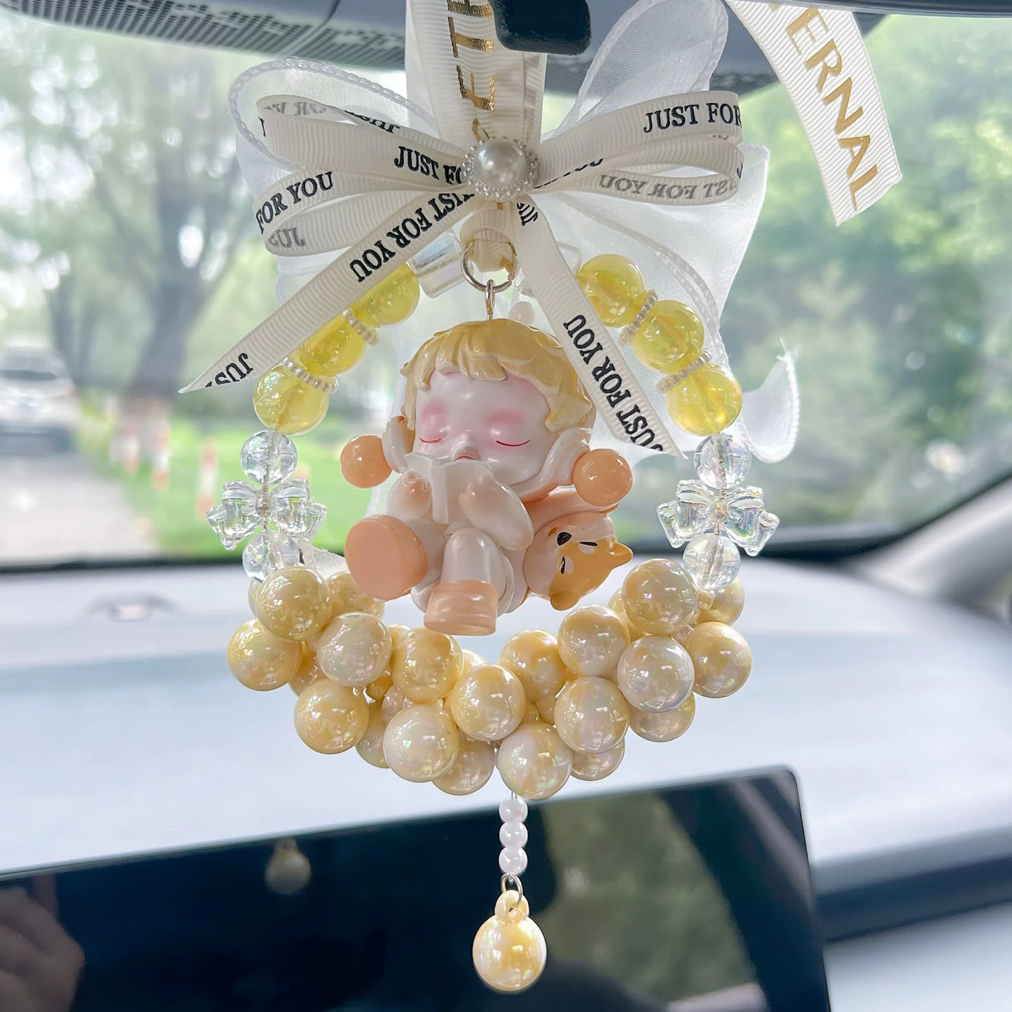 Handmade Skullpanda-Inspired Car Pendant for Rearview Mirror