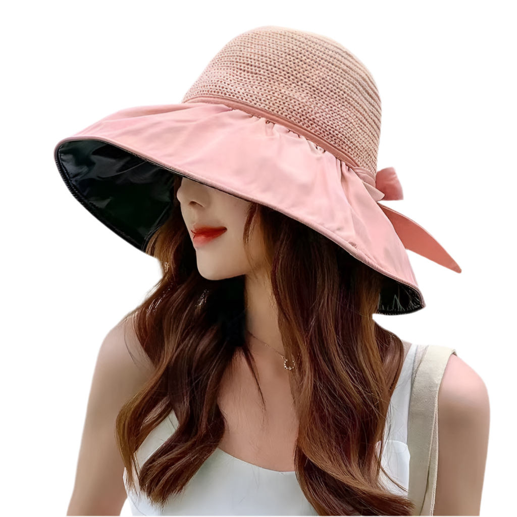 Women’s Foldable Wide Brim Sun Hat – UV Protection with Bow