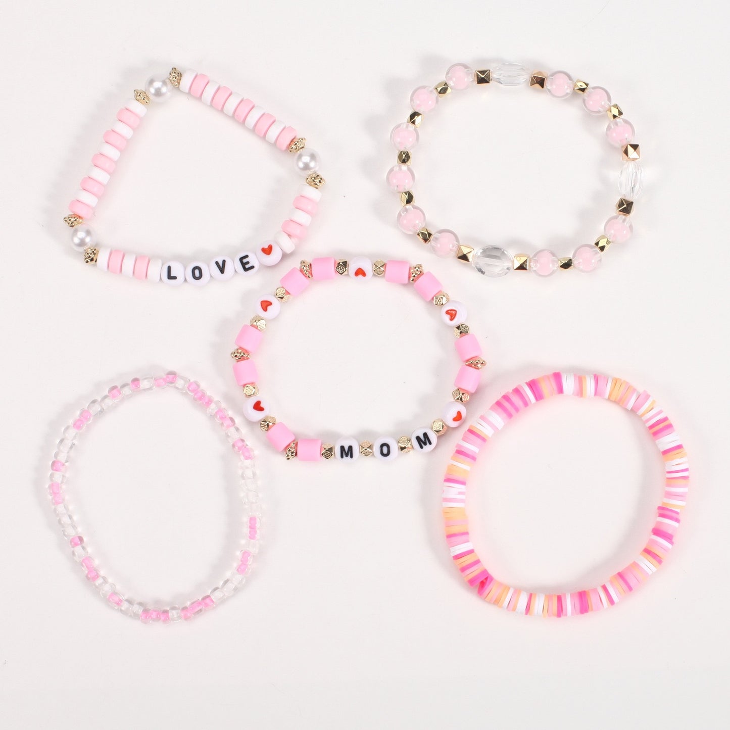 Mother’s Day Bracelet Stack – Pink & Gold Beaded Jewelry for Mom
