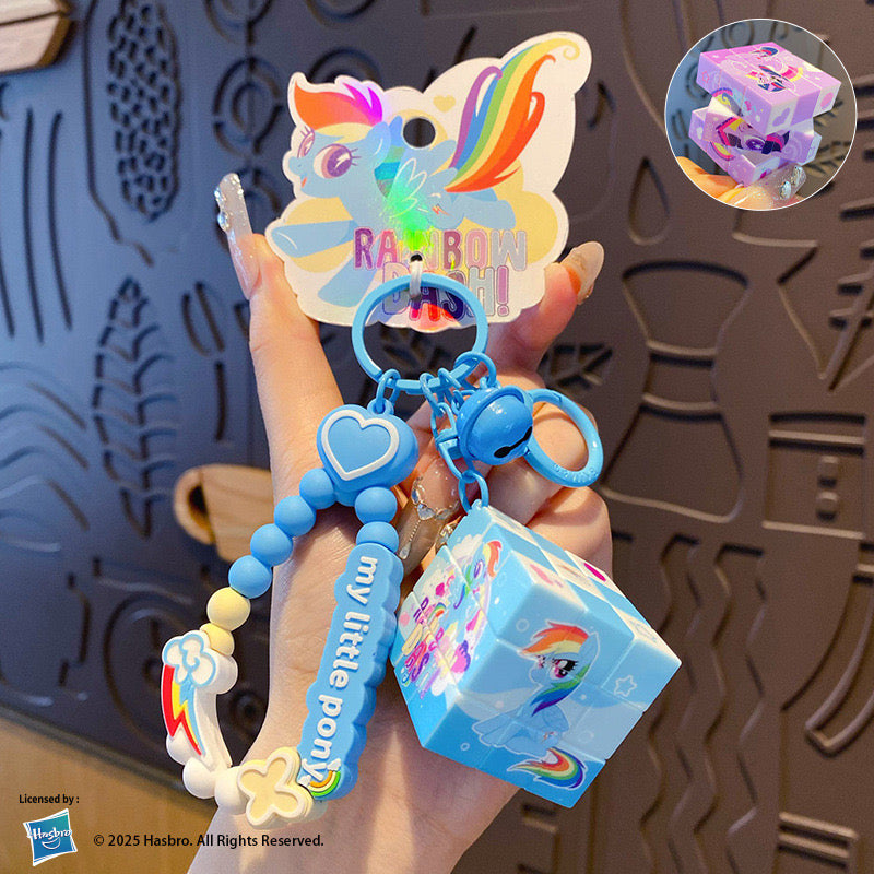 My Little Pony Keychain with Bracelet and Puzzle Cube | Cute Cartoon Bag Charm